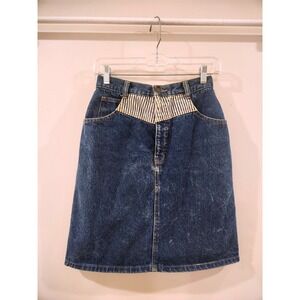 Vintage 80s Acid Wash‎ Denim Skirt British Raj Border Patrol Jean Skirt Size 9